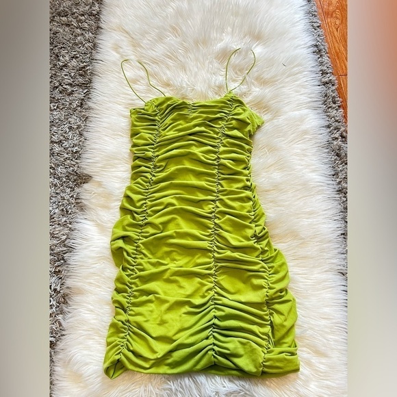 Lime Green Ruched Mini Dress - Picture 1 of 2